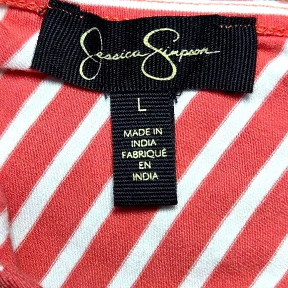 Jessica Simpson Coral/White Striped Tessanne Crochet-Trim Maxi Dress Size Large - Picture 8 of 9